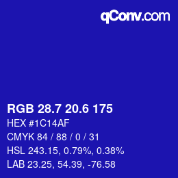 カラーコード: RGB 28.7 20.6 175 | qconv.com
