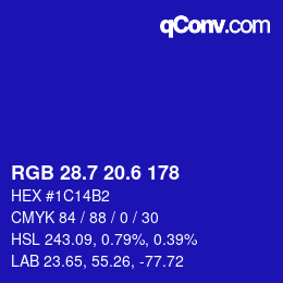 カラーコード: RGB 28.7 20.6 178 | qconv.com