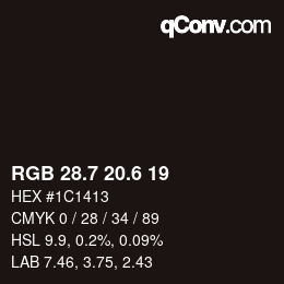 カラーコード: RGB 28.7 20.6 19 | qconv.com