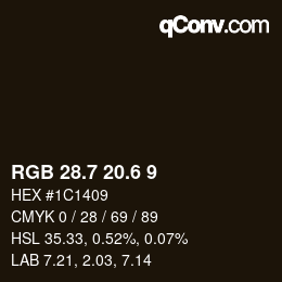 カラーコード: RGB 28.7 20.6 9 | qconv.com