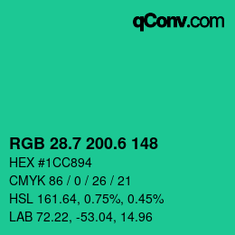 カラーコード: RGB 28.7 200.6 148 | qconv.com