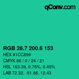 カラーコード: RGB 28.7 200.6 153 | qconv.com