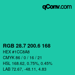 カラーコード: RGB 28.7 200.6 168 | qconv.com
