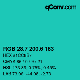 カラーコード: RGB 28.7 200.6 183 | qconv.com