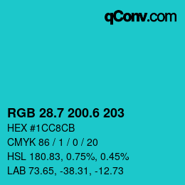 カラーコード: RGB 28.7 200.6 203 | qconv.com