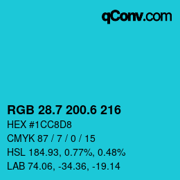 カラーコード: RGB 28.7 200.6 216 | qconv.com