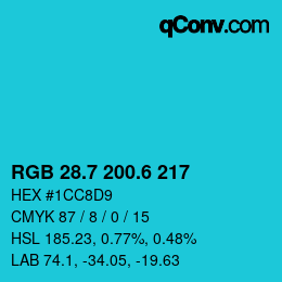 カラーコード: RGB 28.7 200.6 217 | qconv.com