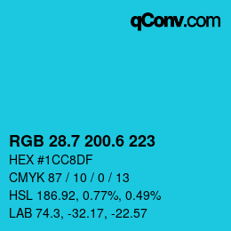 カラーコード: RGB 28.7 200.6 223 | qconv.com