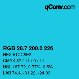 カラーコード: RGB 28.7 200.6 226 | qconv.com