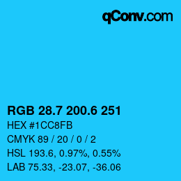 カラーコード: RGB 28.7 200.6 251 | qconv.com