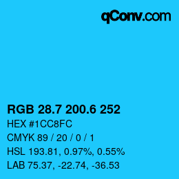カラーコード: RGB 28.7 200.6 252 | qconv.com