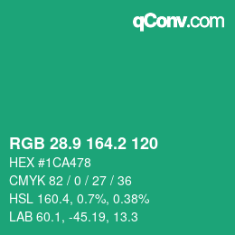 カラーコード: RGB 28.9 164.2 120 | qconv.com