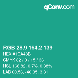 カラーコード: RGB 28.9 164.2 139 | qconv.com
