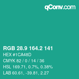 カラーコード: RGB 28.9 164.2 141 | qconv.com