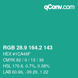 カラーコード: RGB 28.9 164.2 143 | qconv.com