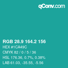 カラーコード: RGB 28.9 164.2 156 | qconv.com