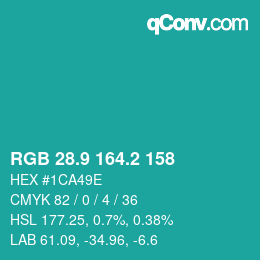 カラーコード: RGB 28.9 164.2 158 | qconv.com