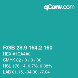 Color code: RGB 28.9 164.2 160 | qconv.com