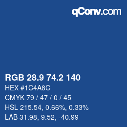 カラーコード: RGB 28.9 74.2 140 | qconv.com