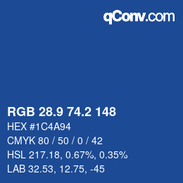 カラーコード: RGB 28.9 74.2 148 | qconv.com