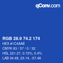 カラーコード: RGB 28.9 74.2 174 | qconv.com