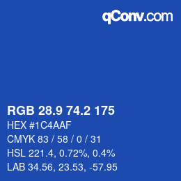 カラーコード: RGB 28.9 74.2 175 | qconv.com
