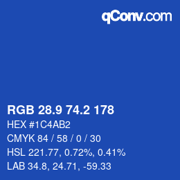 カラーコード: RGB 28.9 74.2 178 | qconv.com