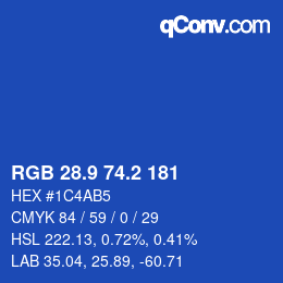 カラーコード: RGB 28.9 74.2 181 | qconv.com