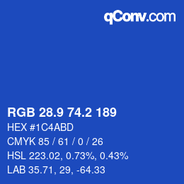カラーコード: RGB 28.9 74.2 189 | qconv.com