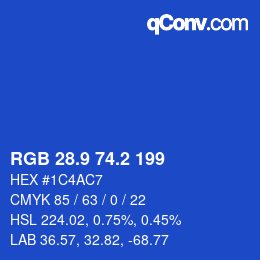 カラーコード: RGB 28.9 74.2 199 | qconv.com