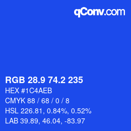 カラーコード: RGB 28.9 74.2 235 | qconv.com