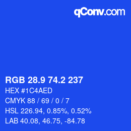 カラーコード: RGB 28.9 74.2 237 | qconv.com