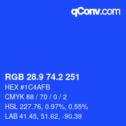 カラーコード: RGB 28.9 74.2 251 | qconv.com