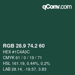 カラーコード: RGB 28.9 74.2 60 | qconv.com
