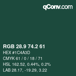 カラーコード: RGB 28.9 74.2 61 | qconv.com