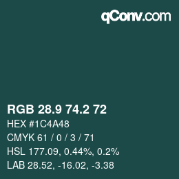 カラーコード: RGB 28.9 74.2 72 | qconv.com