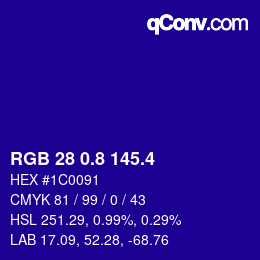 カラーコード: RGB 28 0.8 145.4 | qconv.com