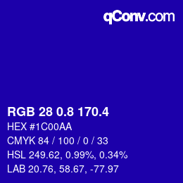 カラーコード: RGB 28 0.8 170.4 | qconv.com