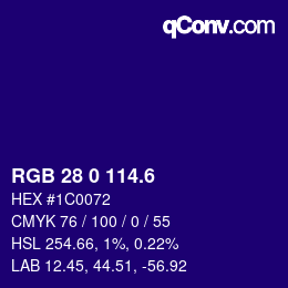 カラーコード: RGB 28 0 114.6 | qconv.com