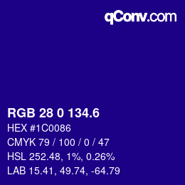 カラーコード: RGB 28 0 134.6 | qconv.com