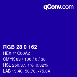 Color code: RGB 28 0 162 | qconv.com