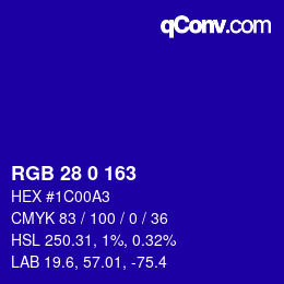 Color code: RGB 28 0 163 | qconv.com