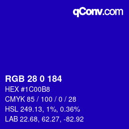 颜色代码: RGB 28 0 184 | qconv.com