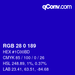 颜色代码: RGB 28 0 189 | qconv.com