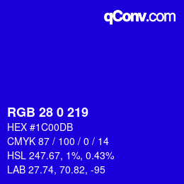 颜色代码: RGB 28 0 219 | qconv.com