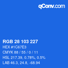 カラーコード: RGB 28 103 227 | qconv.com