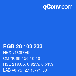 颜色代码: RGB 28 103 233 | qconv.com