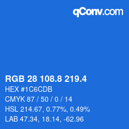 カラーコード: RGB 28 108.8 219.4 | qconv.com