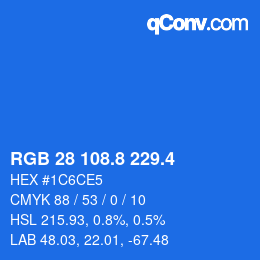 カラーコード: RGB 28 108.8 229.4 | qconv.com