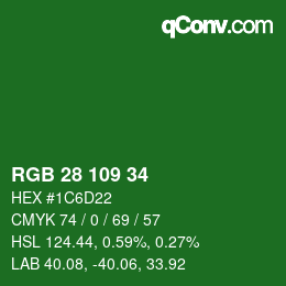 Color code: RGB 28 109 34 | qconv.com